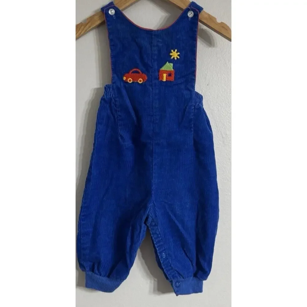 Carters VINTAGE Overalls 90's Corduroy Embroidered Size 9 Months Blue USA Car